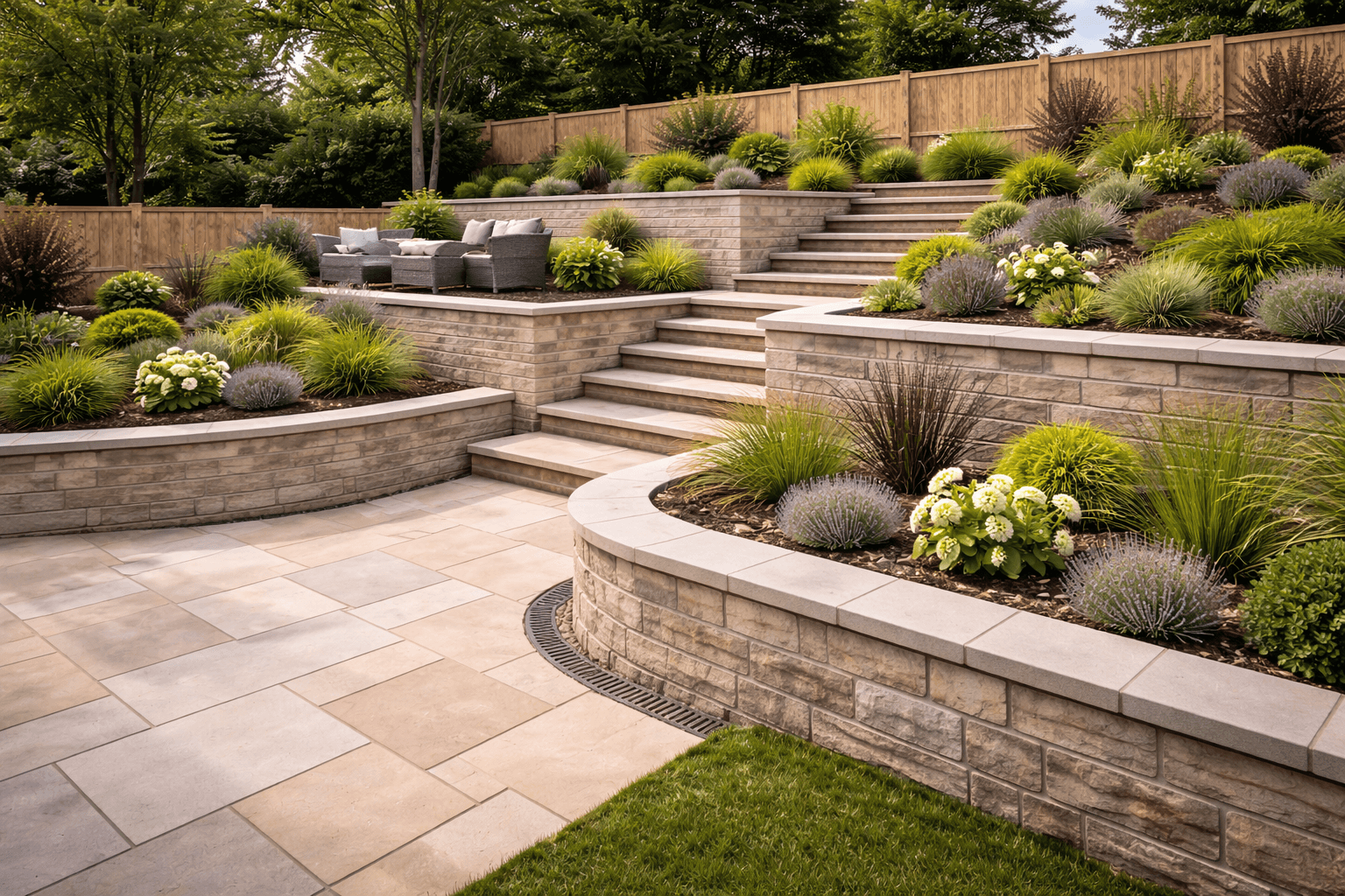 Garden retaining walls & terracing by KOG Building Projects Ltd Grantham Lincolnshire Nottinghamshire